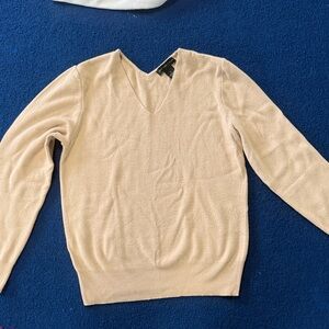 Joan Vass V-Neck Sweater in Soft Beige